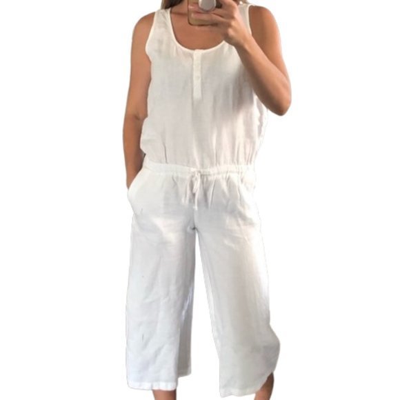 Anthropologie Pants - Anthropologie Cloth & Stone Jumpsuit 100% Linen White Wide Leg size Medium